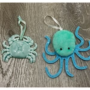 Ceramic Crab / Octopus Rhinestones Christmas Ornament Beach Coastal Nautical